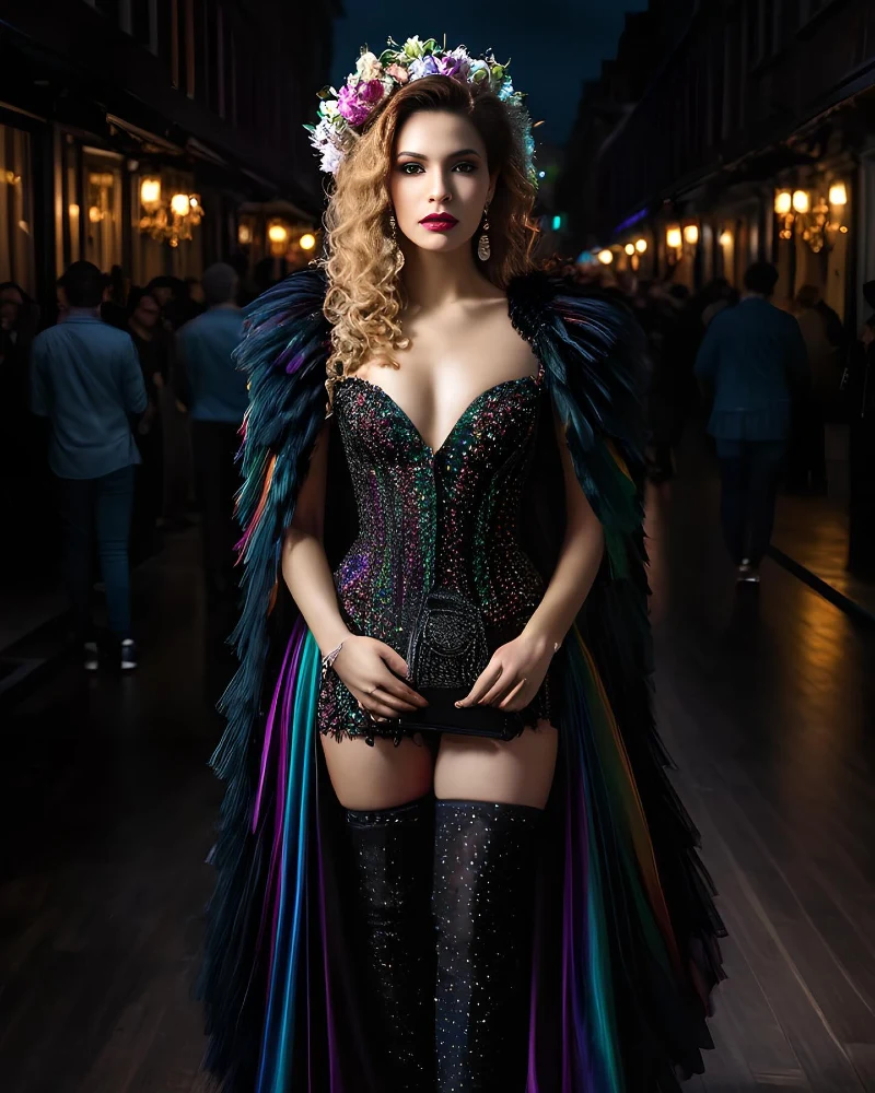 Midnight Feathered Illusion Gown