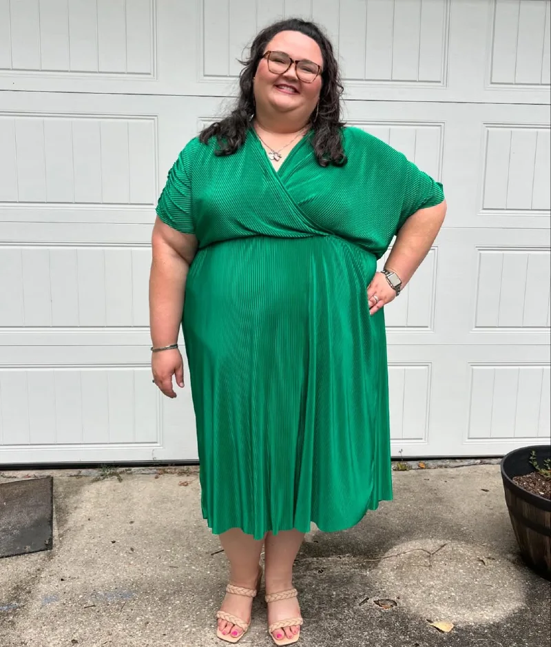 Emerald Pleated Wrap Dress

