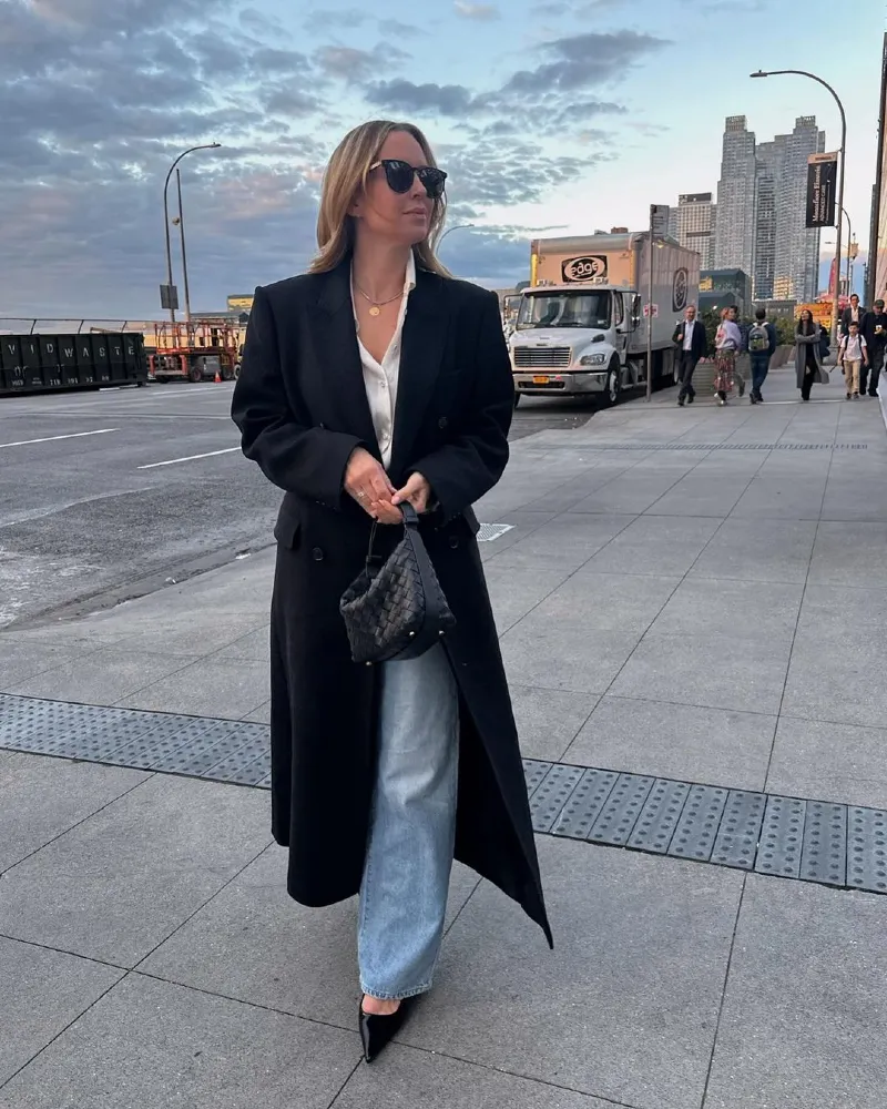 Timeless Black Coat with Casual Denim