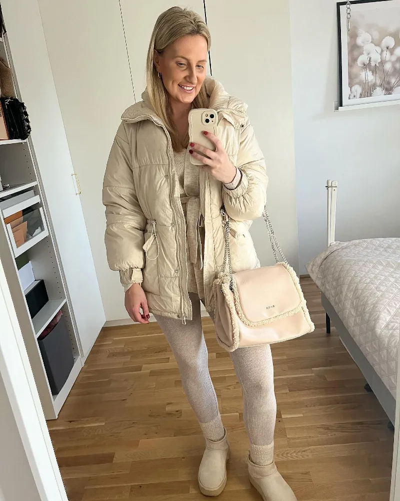 Cream Puffer Jacket with Matching Leggings