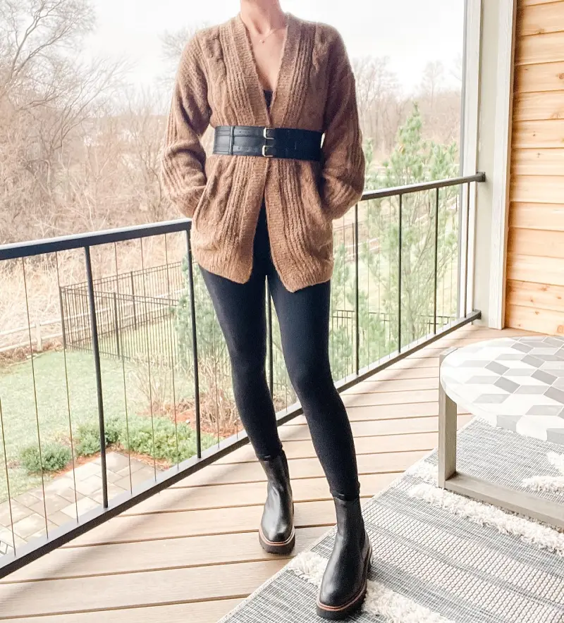 Belted Cozy Layers with Minimalist Chelsea Boots