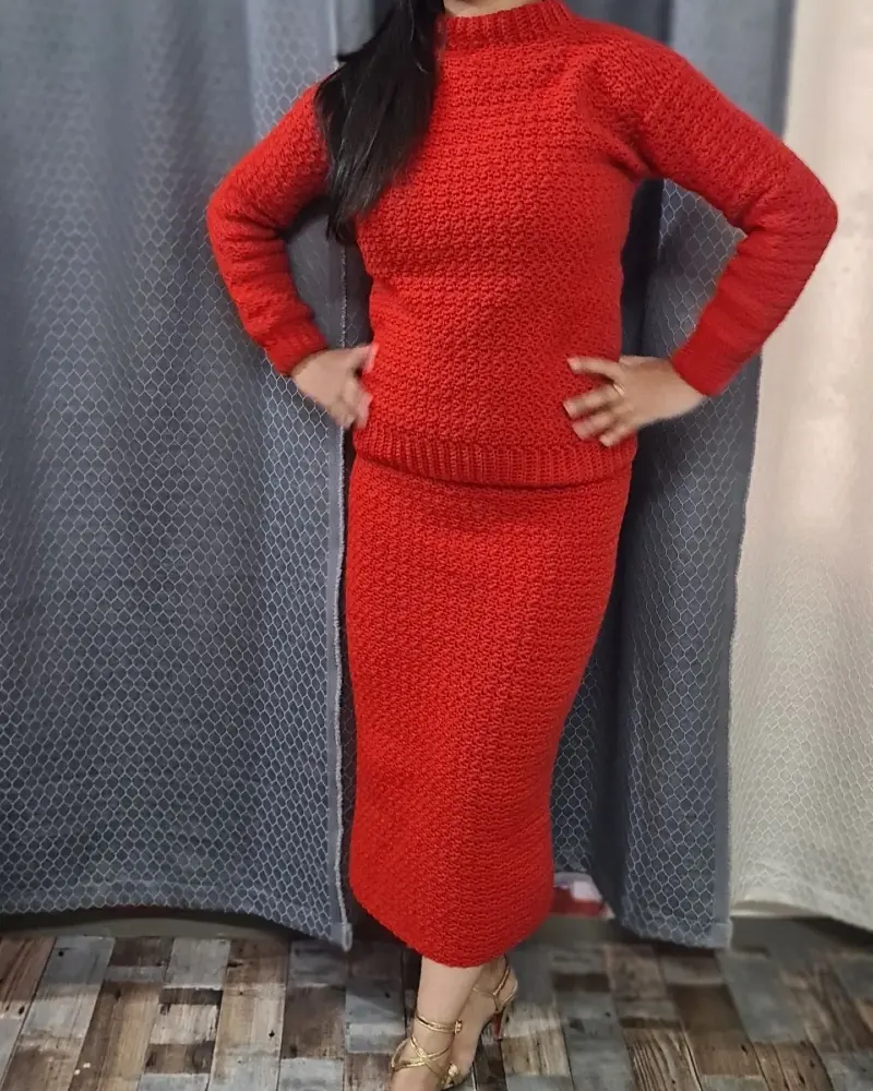 Red Knit Two-Piece Set