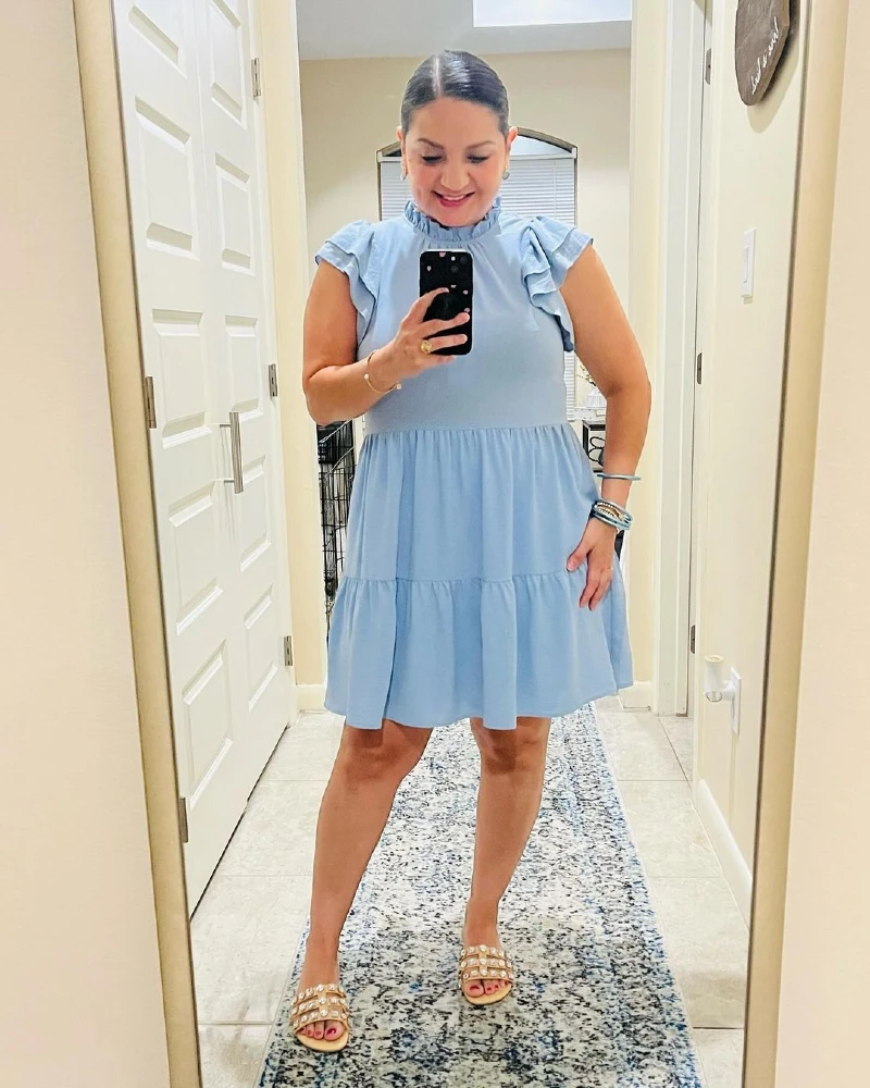 Sky Blue Ruffled Teaching Dress
