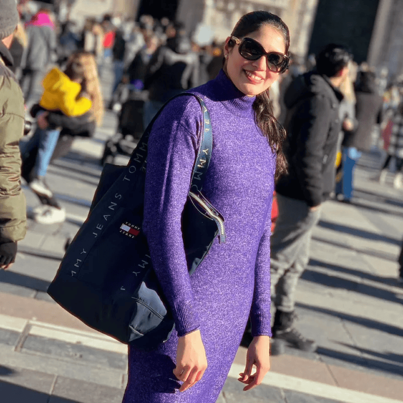 Purple Turtleneck Knit Dress