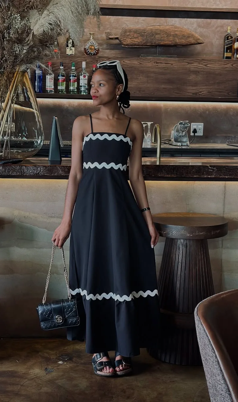 Black and White Strappy Boho Dress