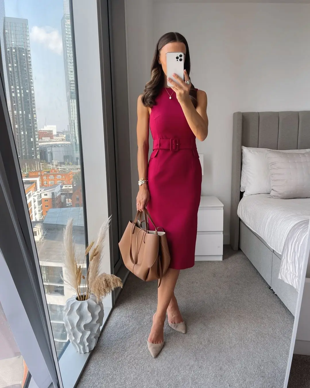 Bold Berry Belted Sheath Dress