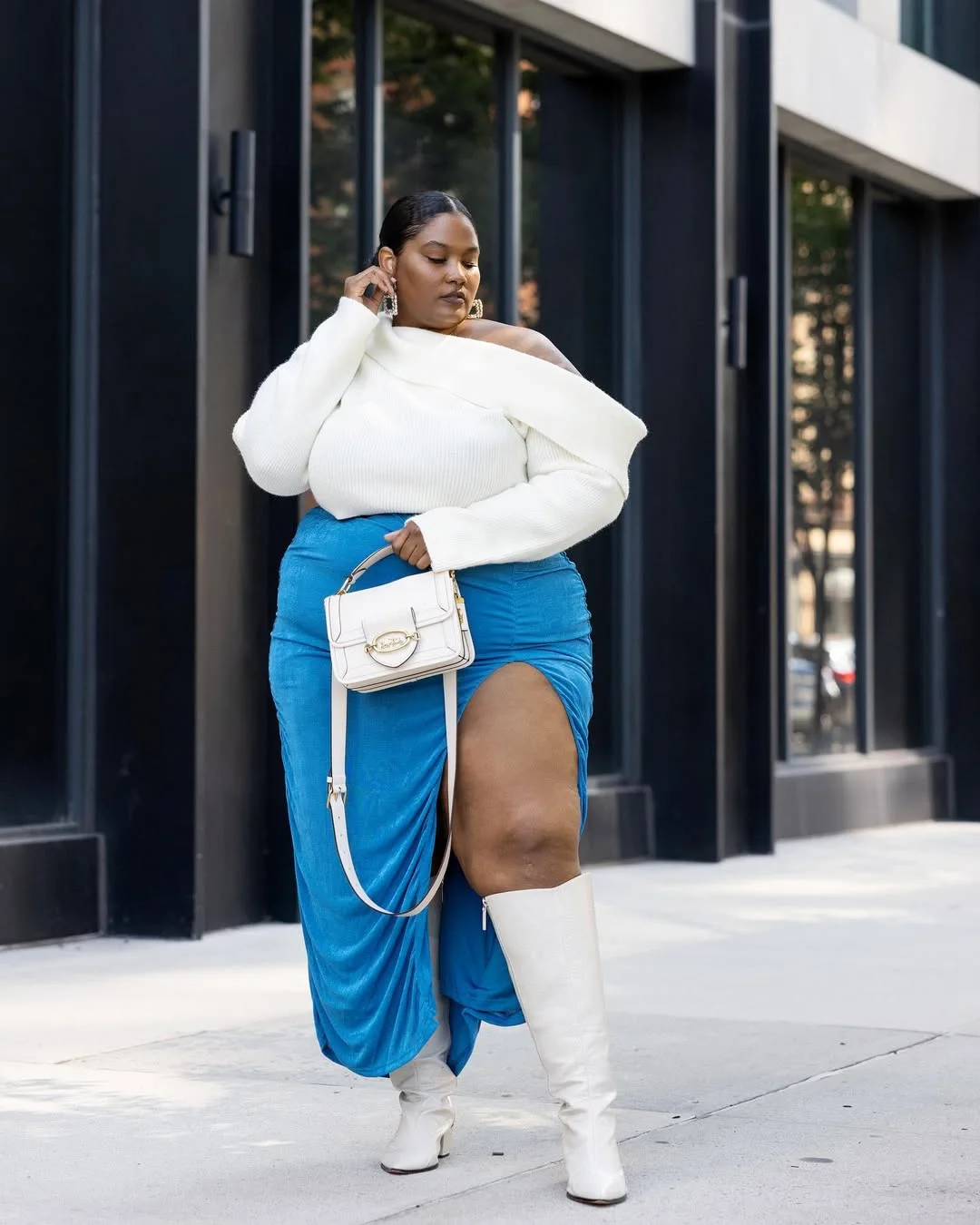 Bold Blue & White Statement Look