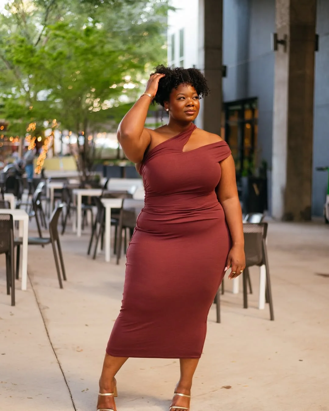 Burgundy Asymmetric Bodycon Midi Dress