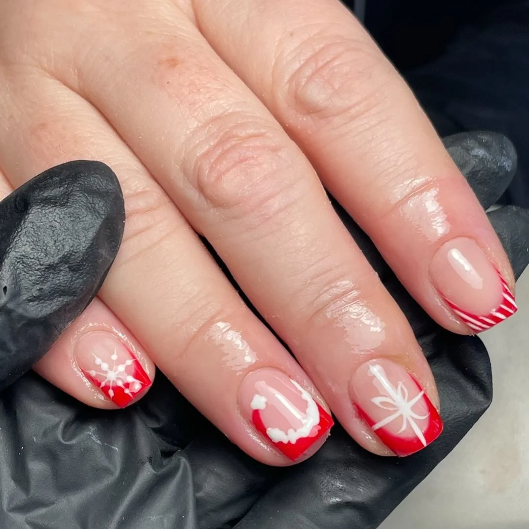 Candy Cane French Tips with Present Bow