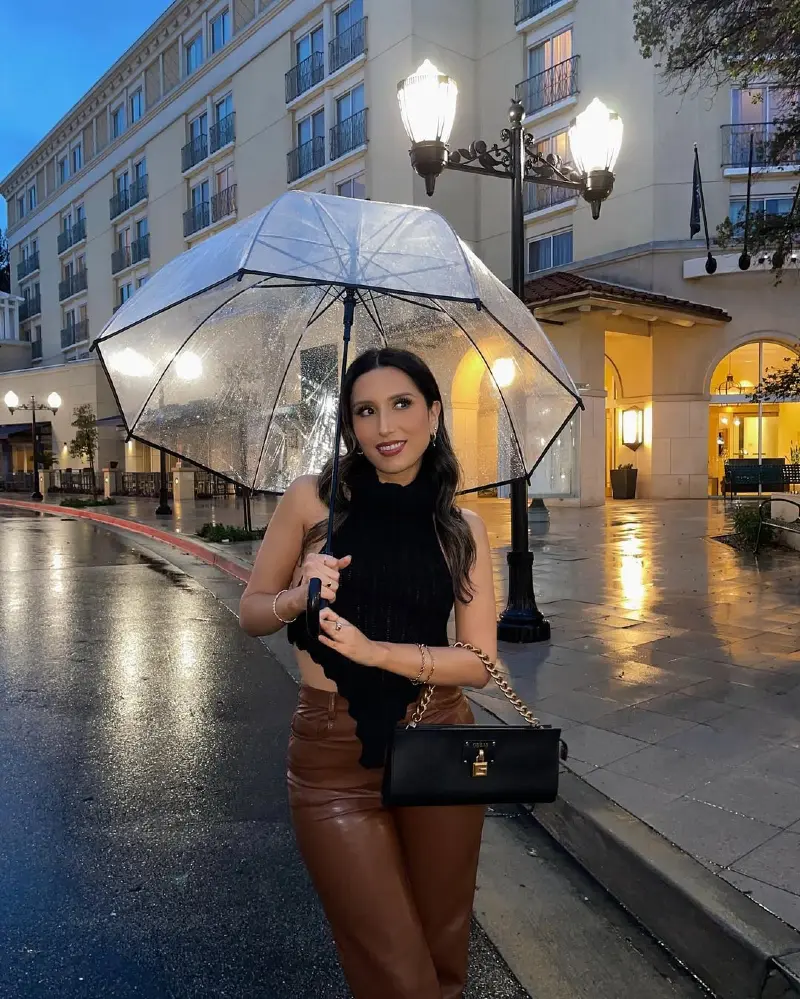 Chic Rainy Night Stroll