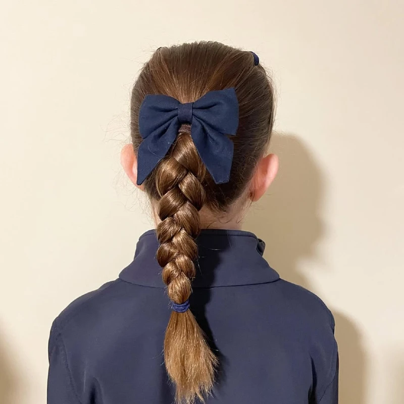 Classic Braided Ponytail with Navy Bow