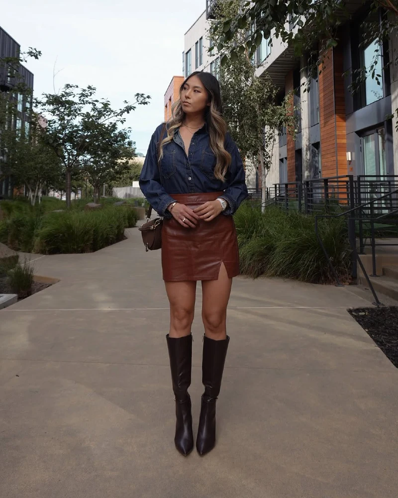 Denim & Leather Contrast Look