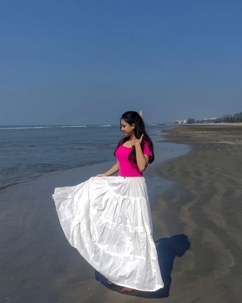 Dynamic Skirt Twirl Beach Portrait