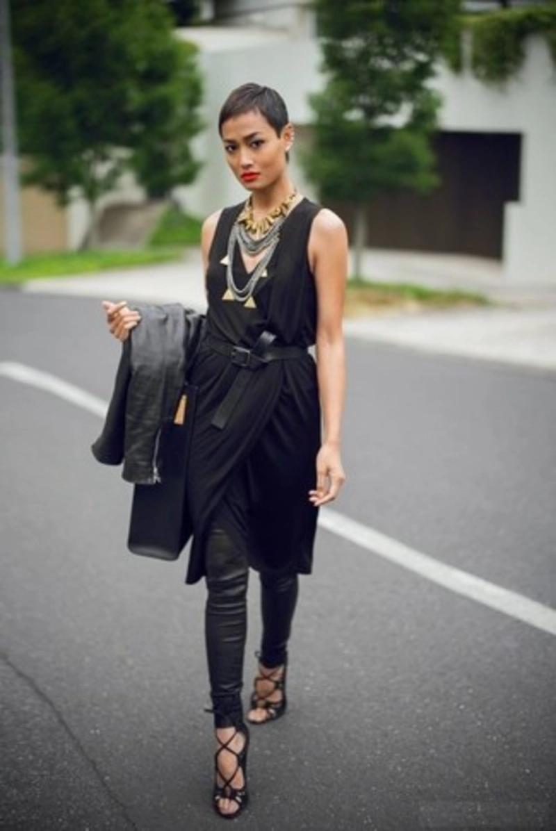 Edgy Monochrome Power Look with Strappy Sandals