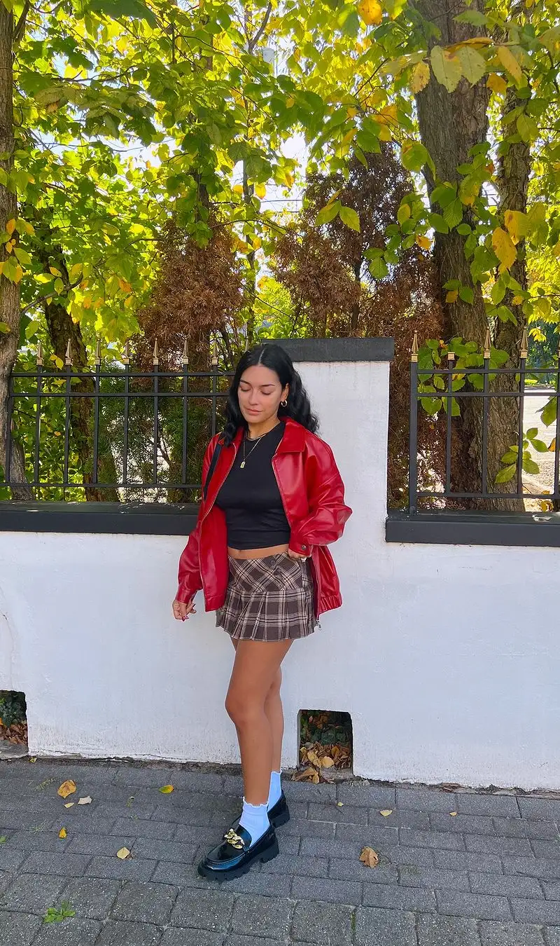 Edgy Plaid and Leather Fall Look