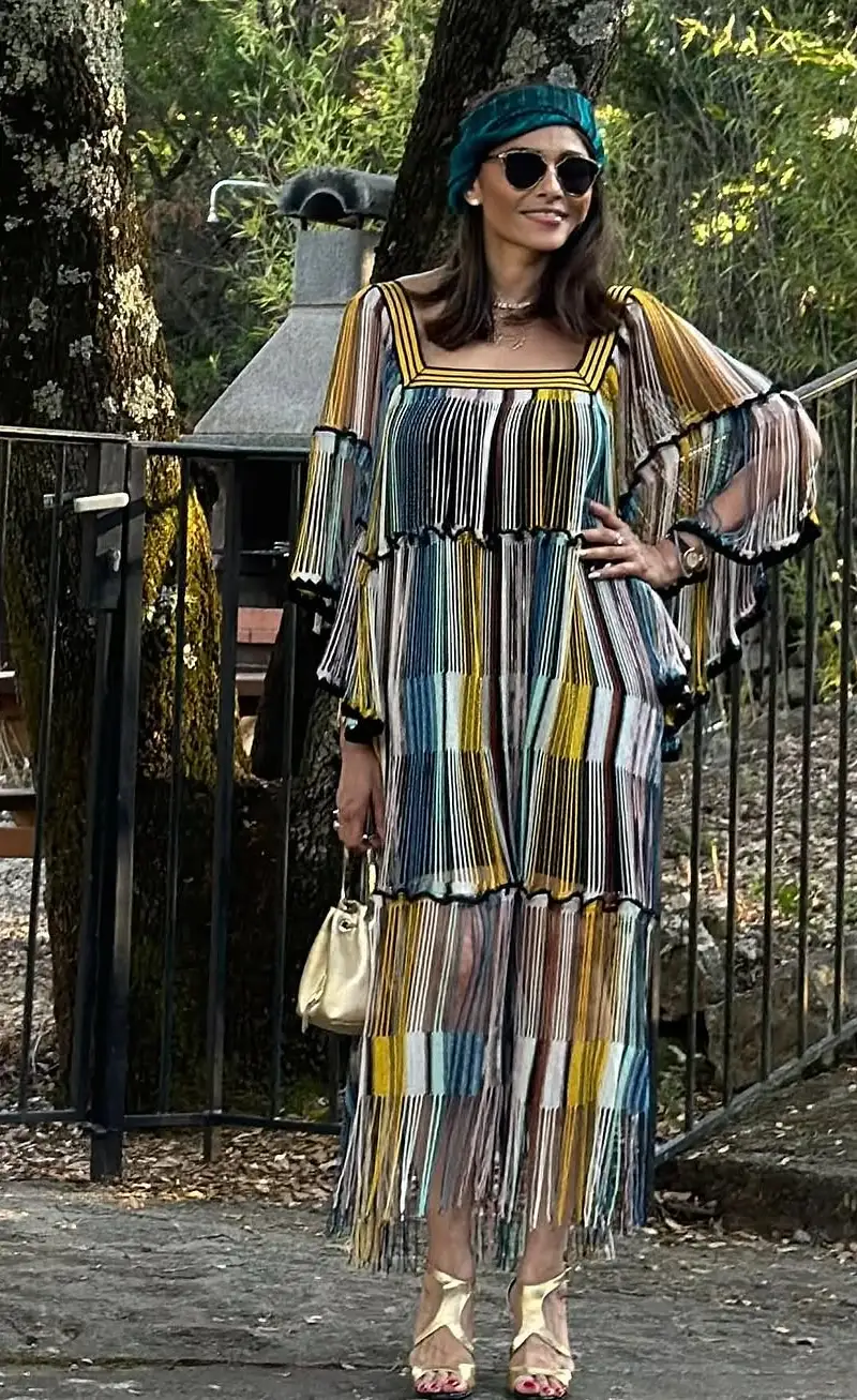 Fringe Boho Dress with Vibrant Stripes