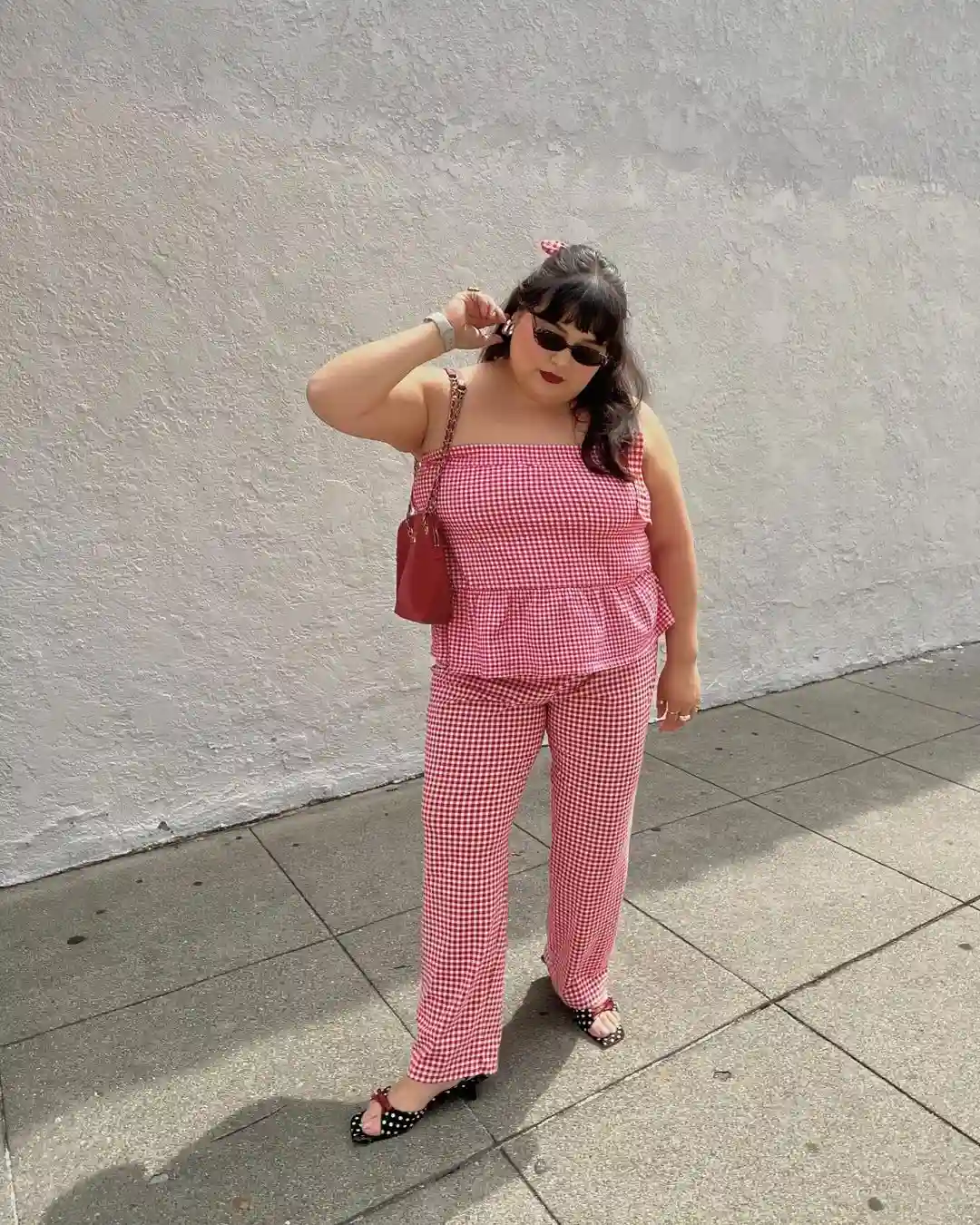 Gingham Peplum Top and Pants Set