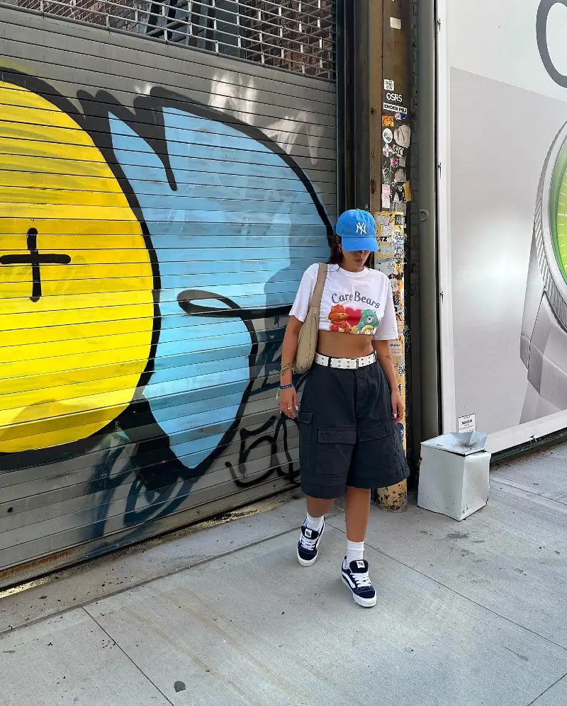 Graphic Cropped Tee & Cargo Shorts with Vans