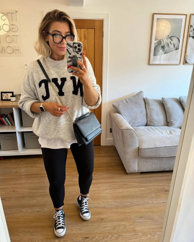 Graphic Sweater and Sneakers Look