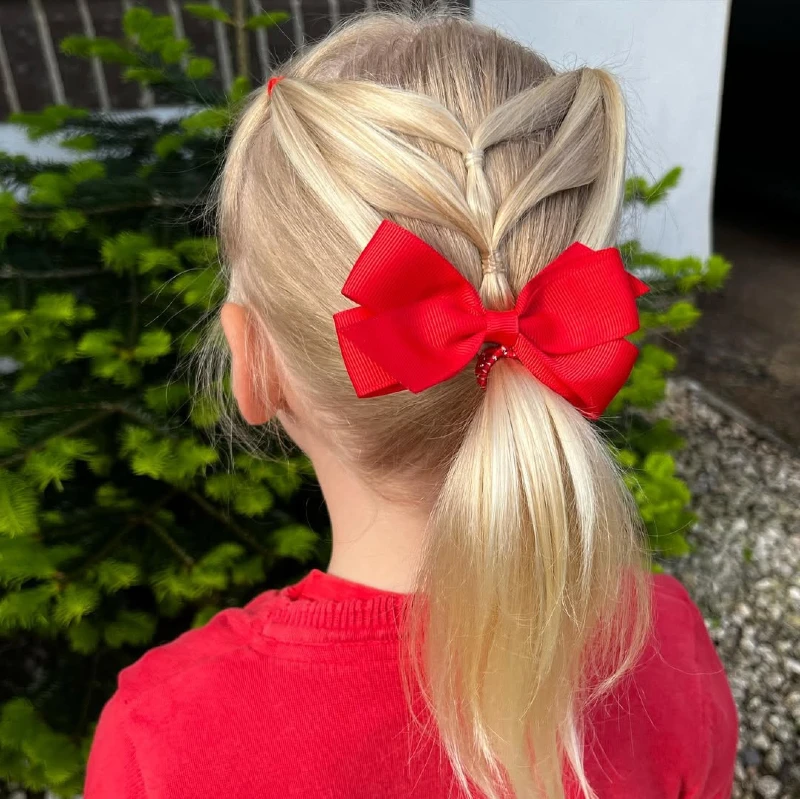 Heart-Shaped Ponytail with Festive Red 0