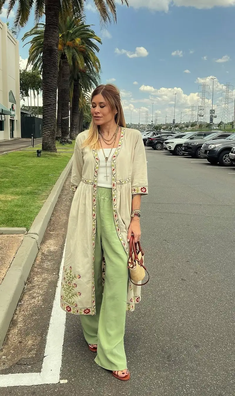 Light Green Boho Pants and Long Cover-Up