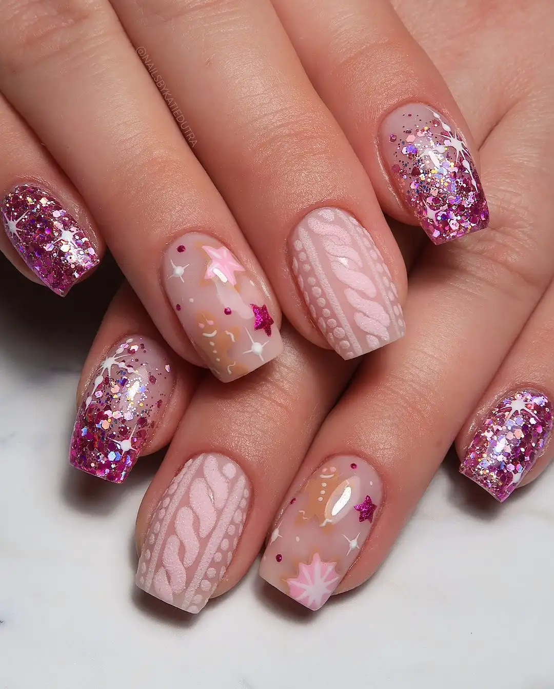 Pink Wonderland Christmas Nails