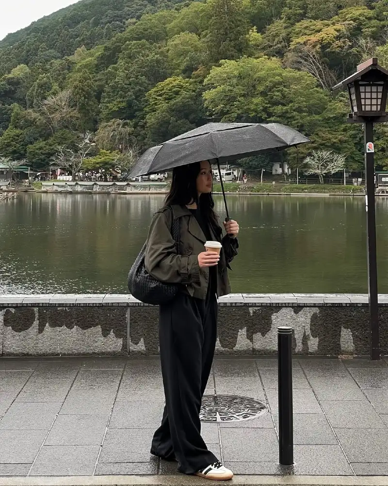 Rainy Day Stroll by the Lake