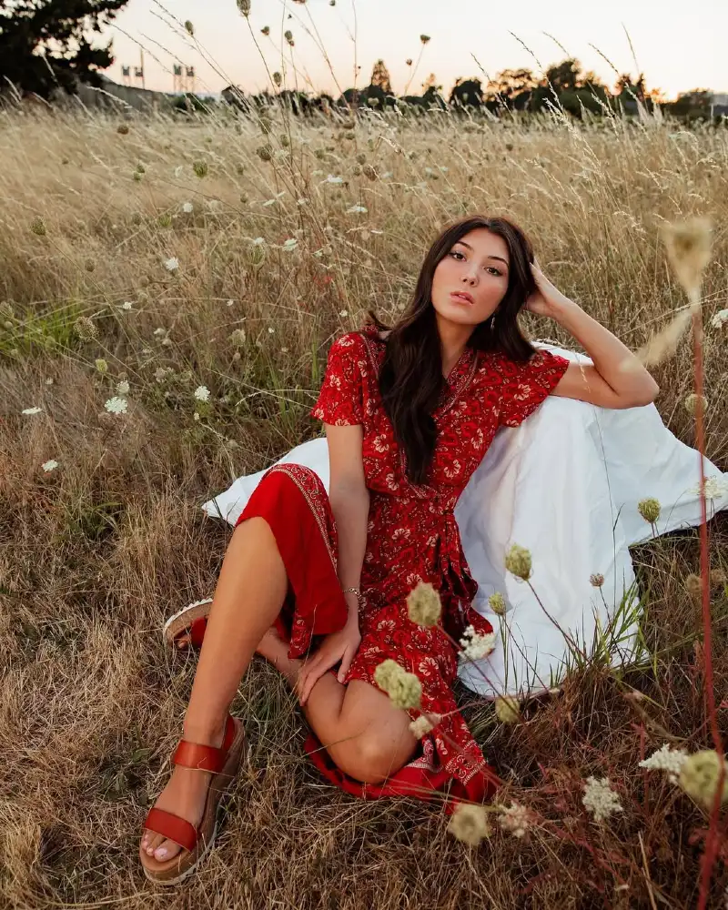 Red Dress in Golden Fields