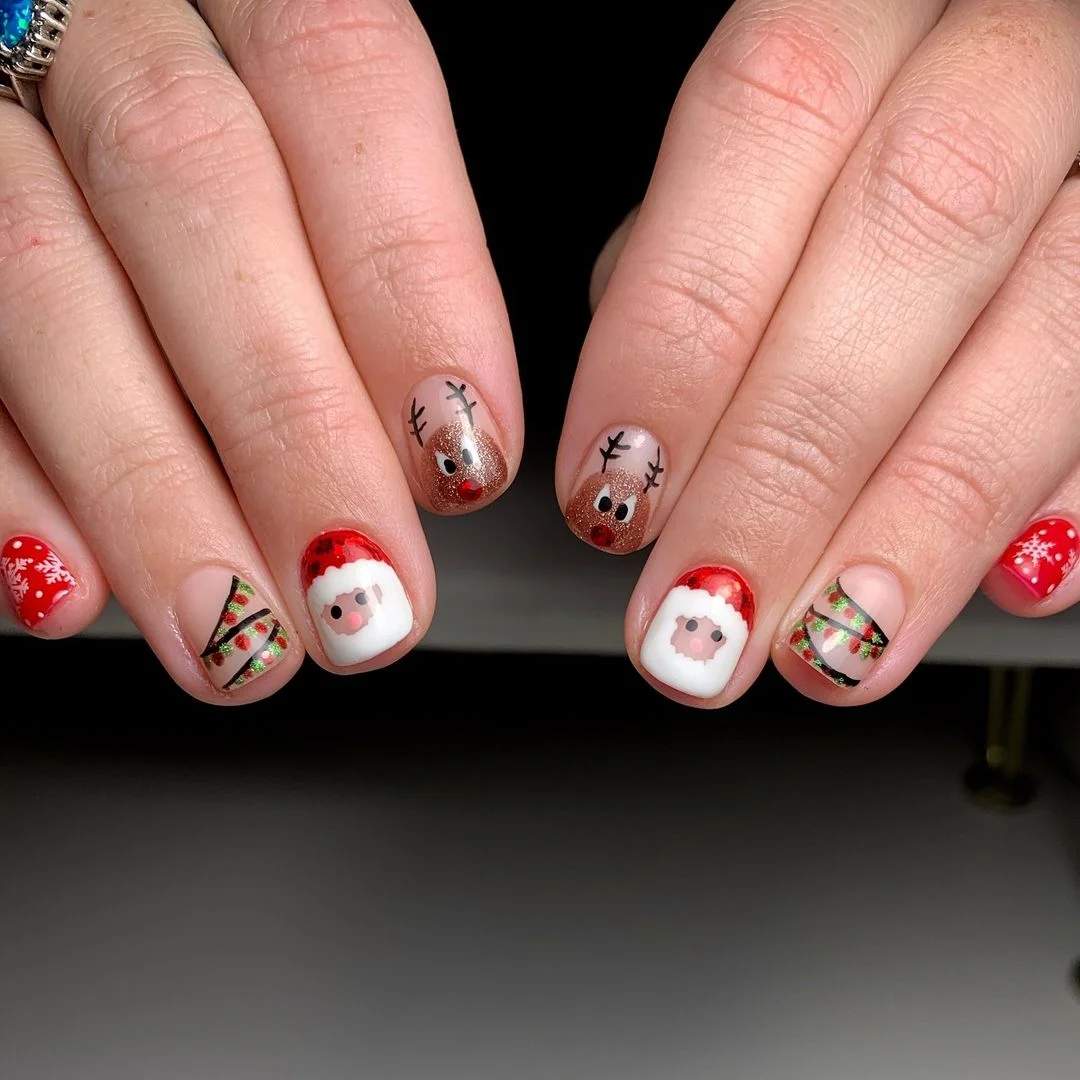 Santa and Rudolph Holiday Nails