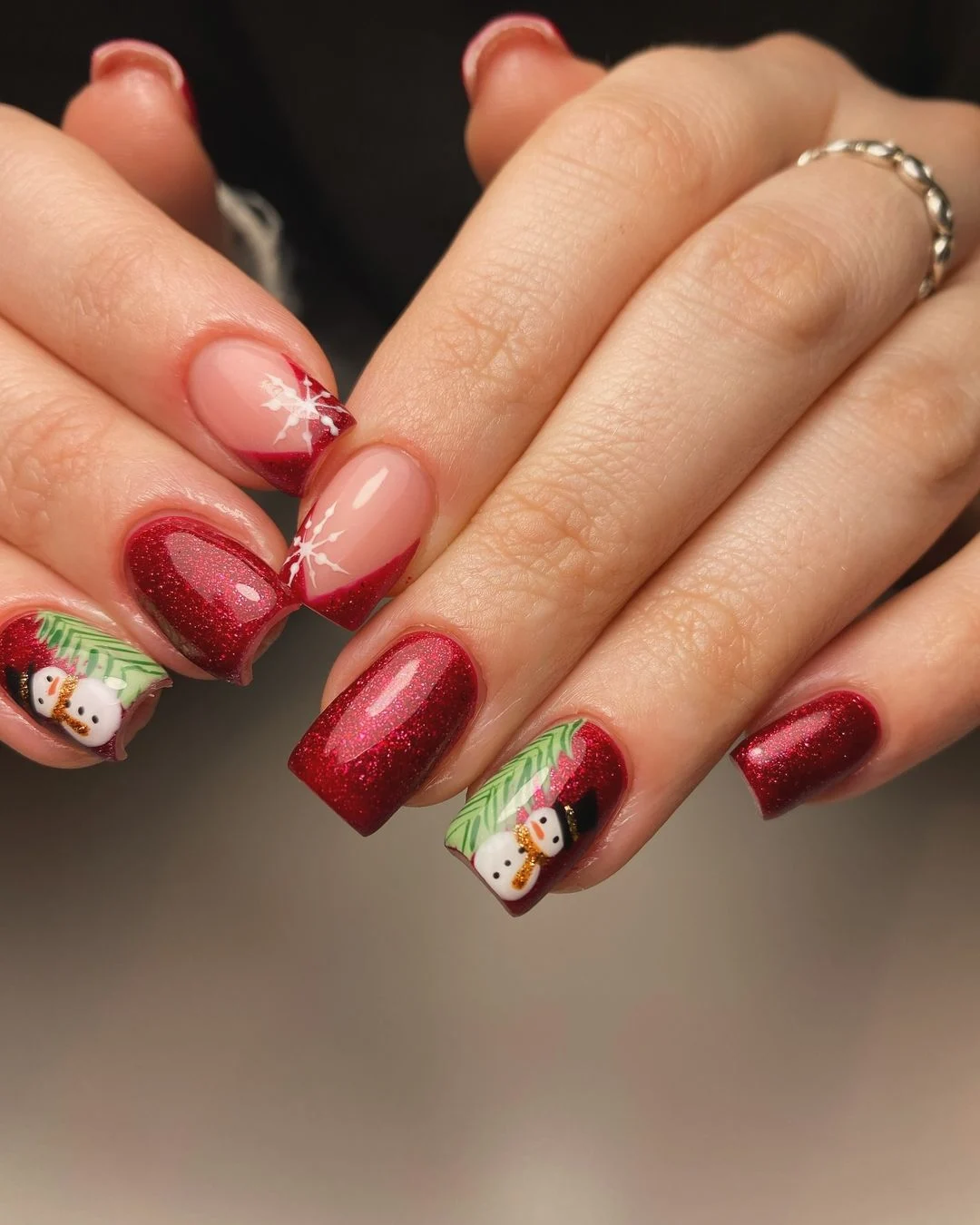 Snowman and Sparkle Christmas Nails