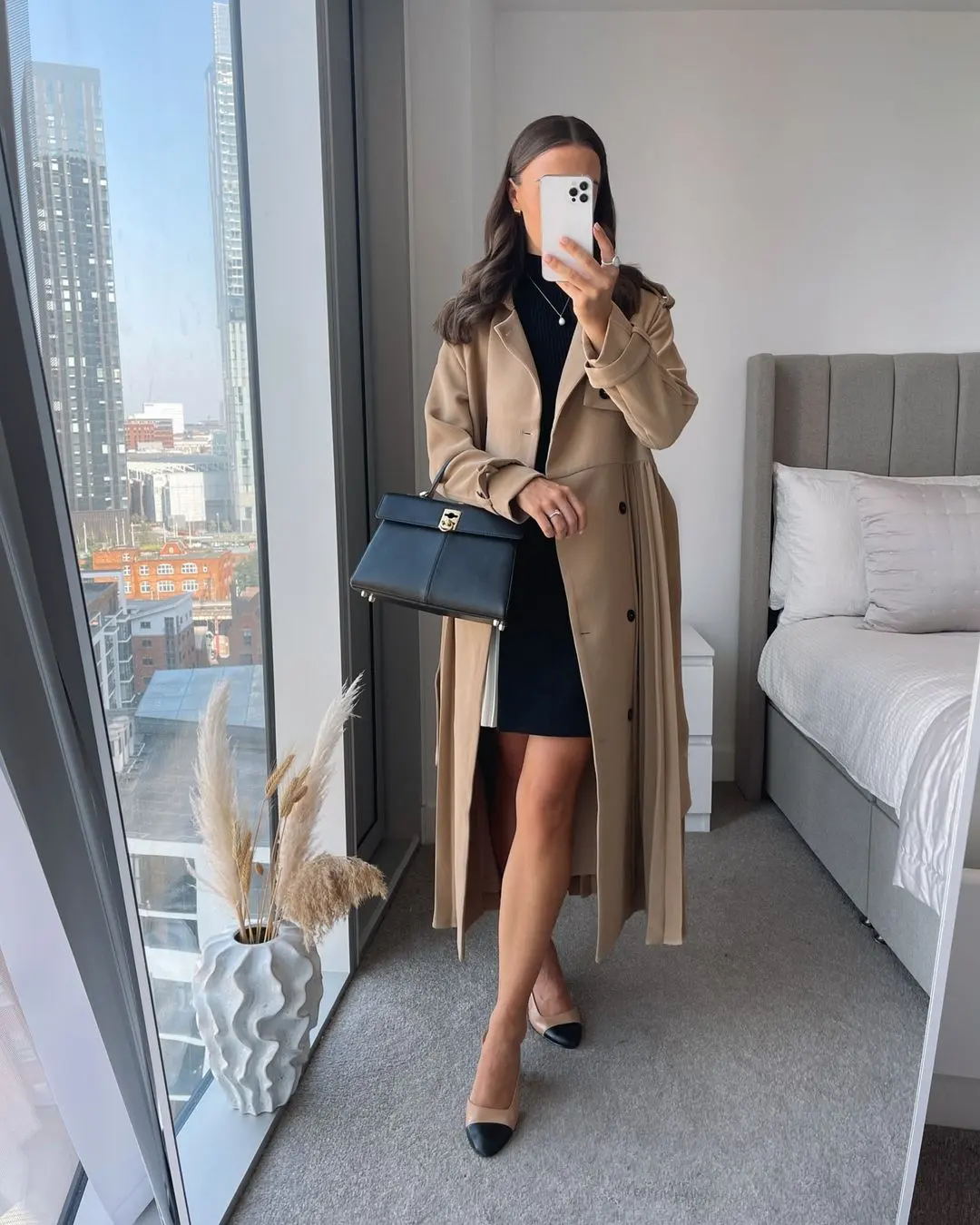 Statement Camel Coat Over Knit Dress