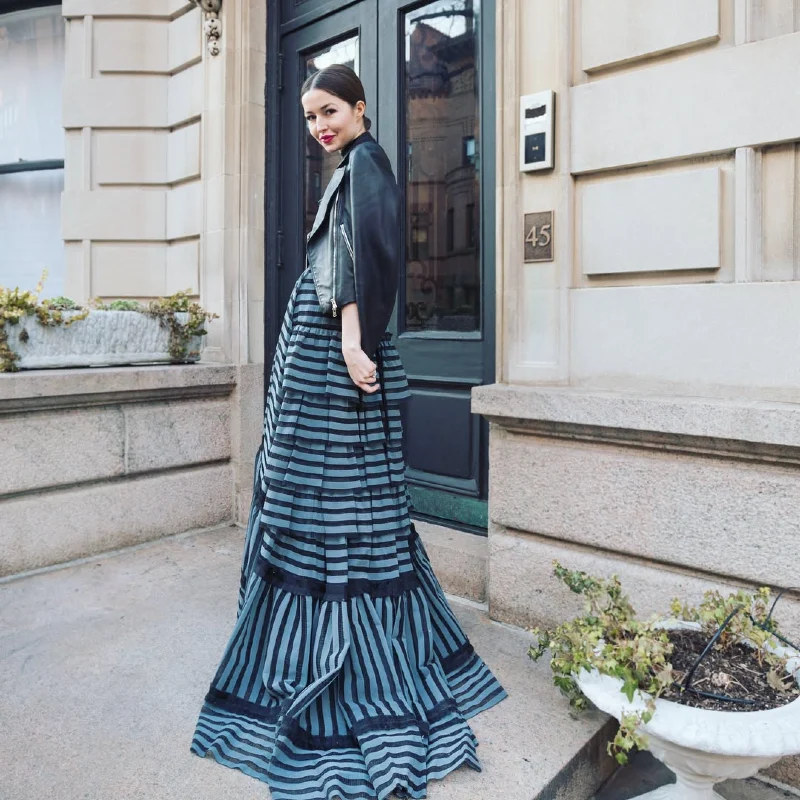 Striped Ball Gown with Leather Jacket