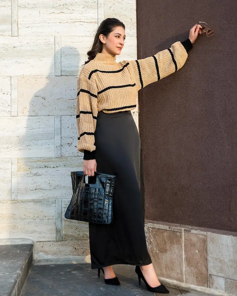 Striped Knitwear and Sleek Styling