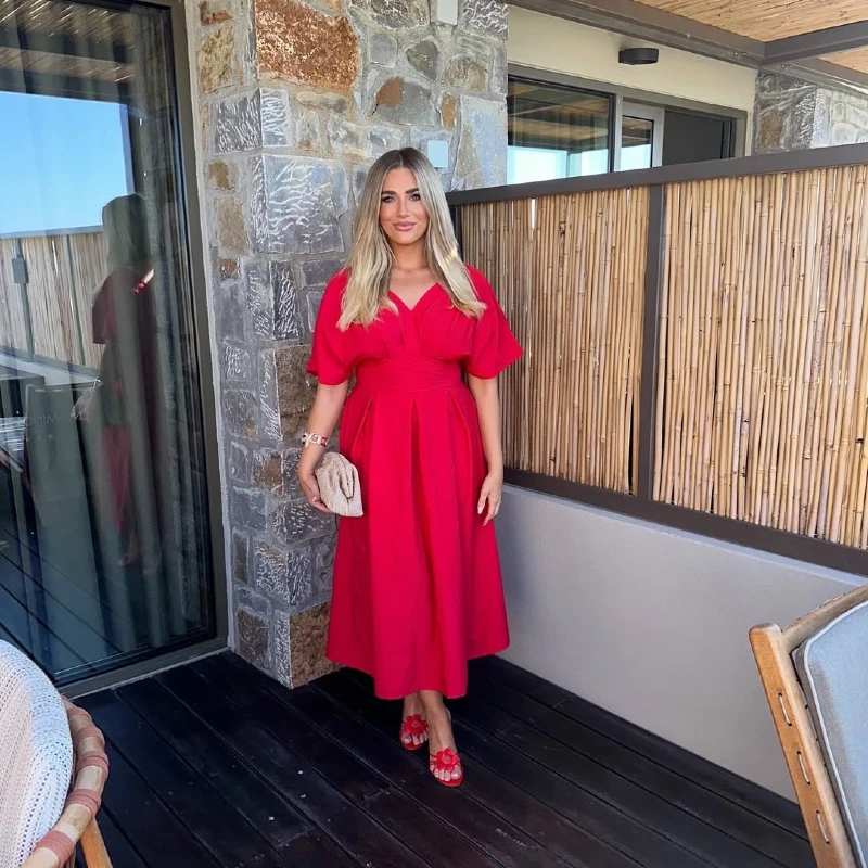 Vibrant Red Midi Dress Ensemble