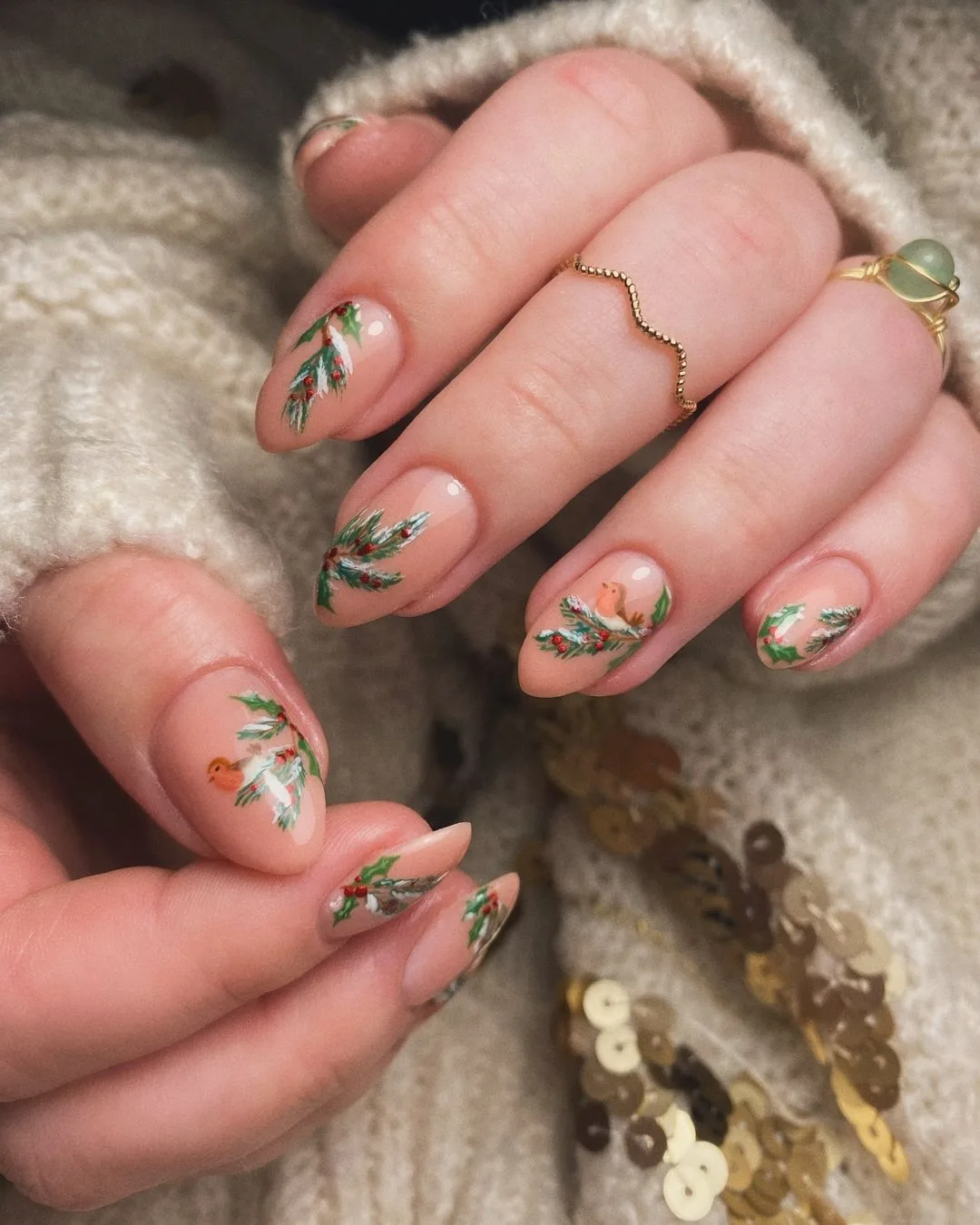 Winter Robin Christmas Nails