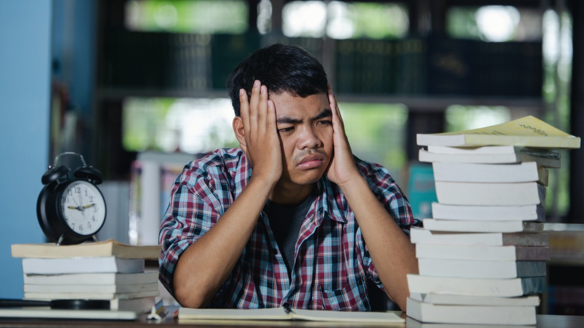 tired student library